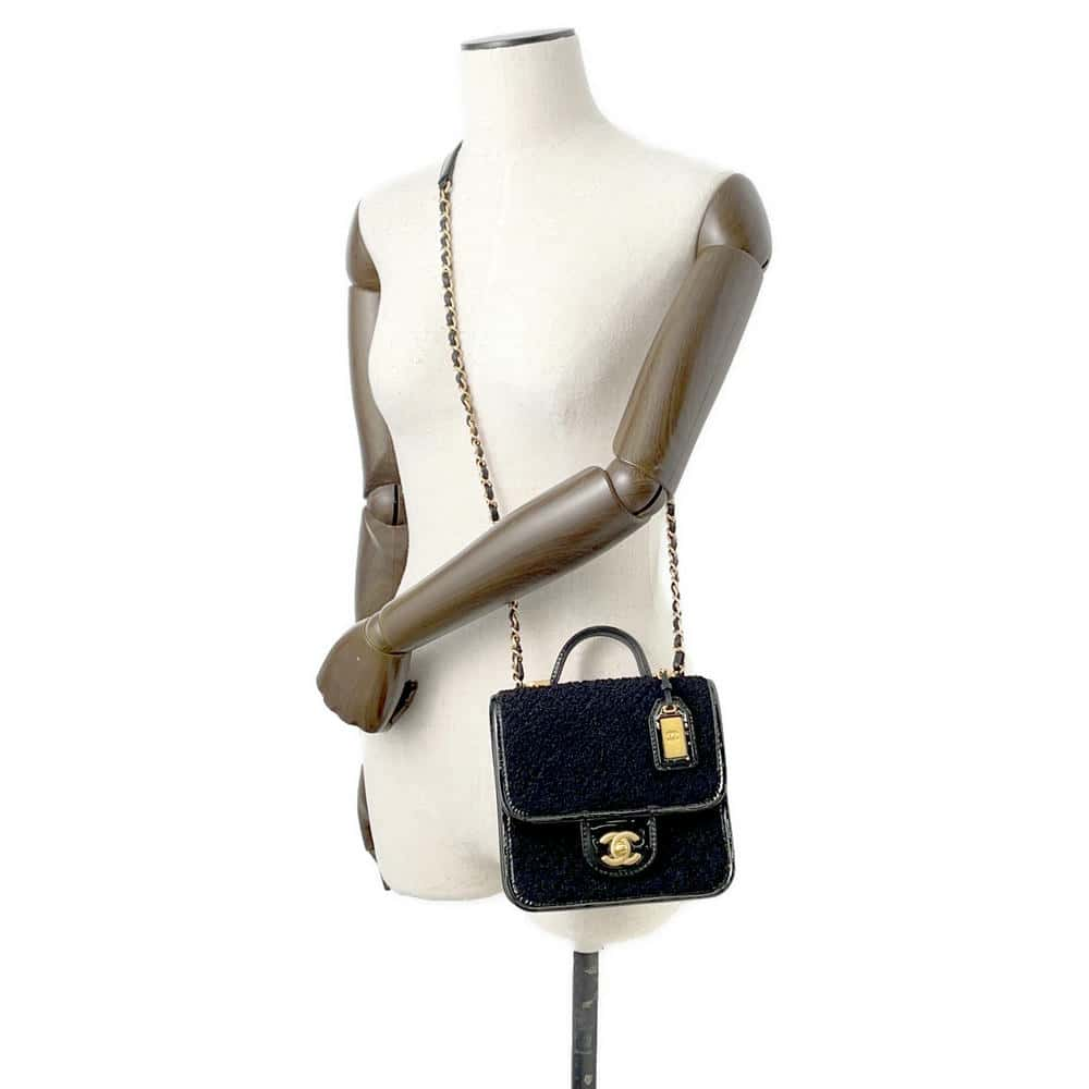 CHANEL Handle ChainShoulder Bag Black AS3652 Jersy Patent Leather