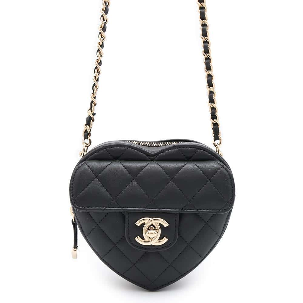 CHANEL Matelasse Heart Shape Chain Shoulder Bag Black AP2784 Lambskin