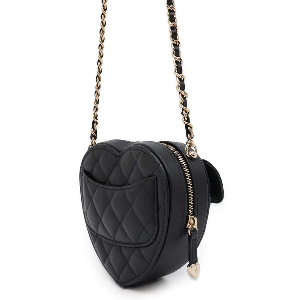 CHANEL Matelasse Heart Shape Chain Shoulder Bag Black AP2784 Lambskin