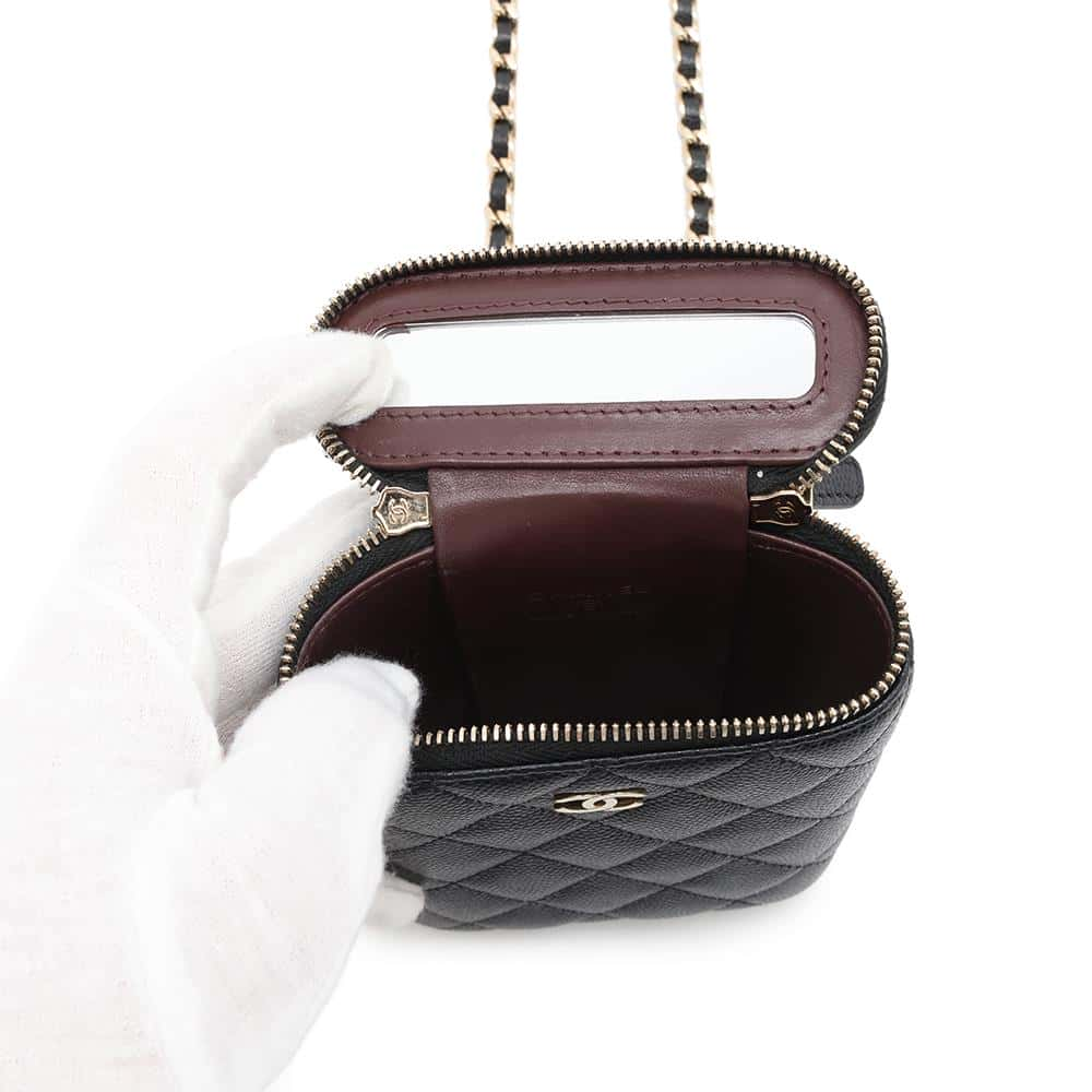 CHANEL Mini Vanity Matelasse Chain Shoulder Bag Black AP1466 Caviar Leather