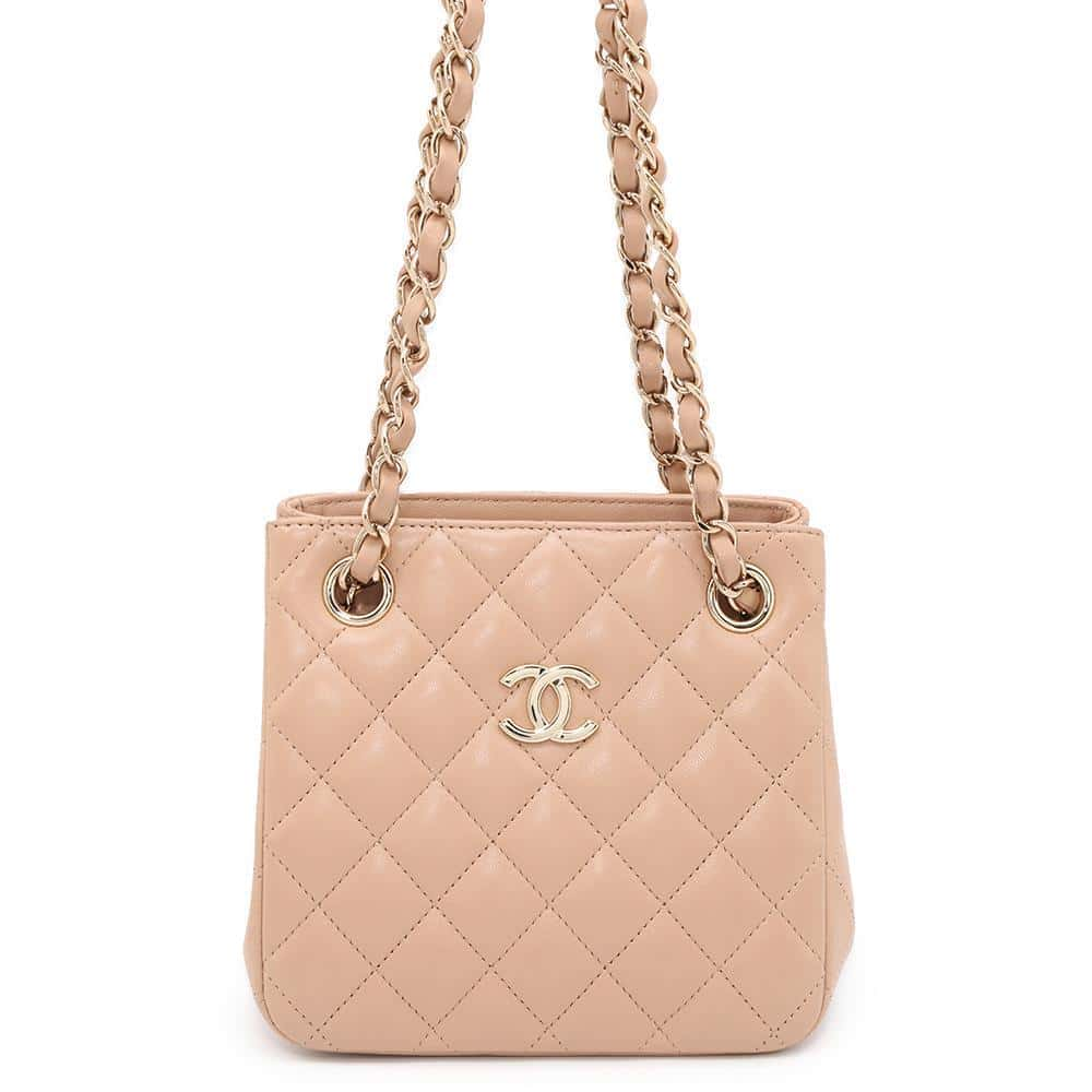 CHANEL Matelasse Chain Bucket Shoulder Bag Beige AS3176 Lambskin