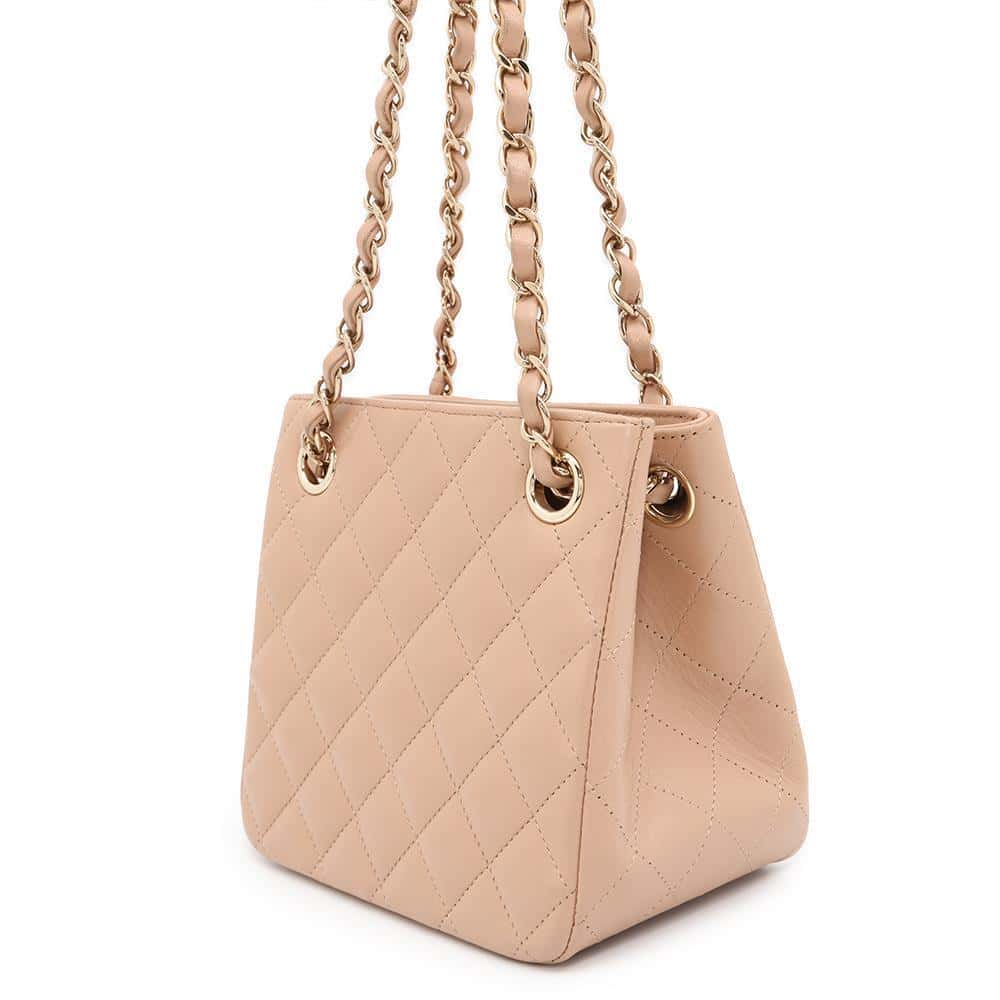 CHANEL Matelasse Chain Bucket Shoulder Bag Beige AS3176 Lambskin