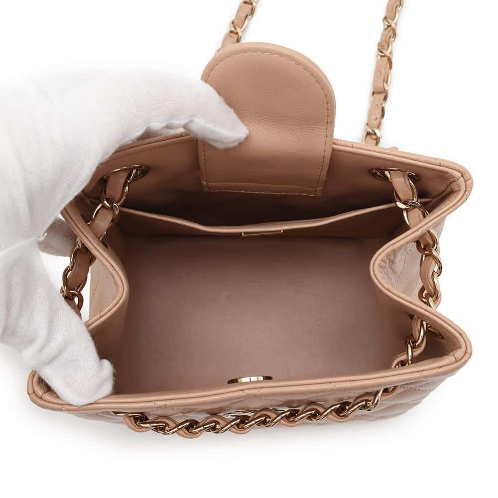 CHANEL Matelasse Chain Bucket Shoulder Bag Beige AS3176 Lambskin