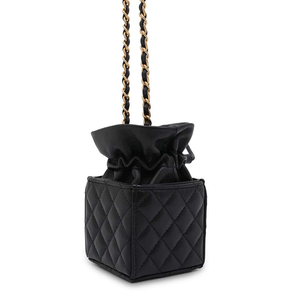 CHANEL Matelasse MiniDrawstring Bag ChainShoulder Bag Black Lambskin