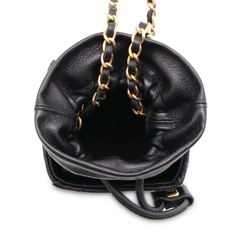 CHANEL Matelasse MiniDrawstring Bag ChainShoulder Bag Black Lambskin