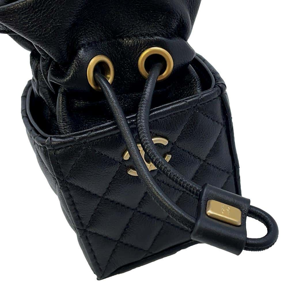 CHANEL Matelasse MiniDrawstring Bag ChainShoulder Bag Black Lambskin