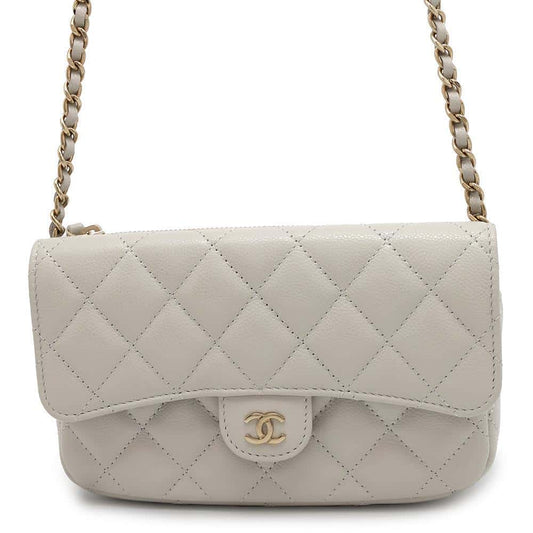 CHANEL Matelasse Flap ChainShoulder Phone Pouch Gray AP2096 Caviar Leather