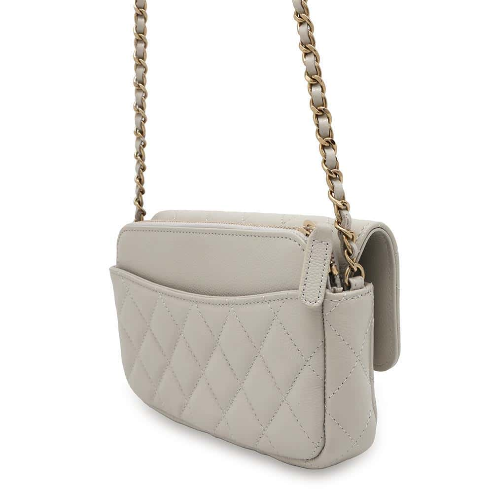 CHANEL Matelasse Flap ChainShoulder Phone Pouch Gray AP2096 Caviar Leather