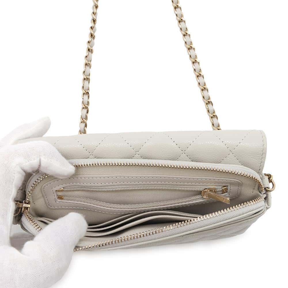 CHANEL Matelasse Flap ChainShoulder Phone Pouch Gray AP2096 Caviar Leather