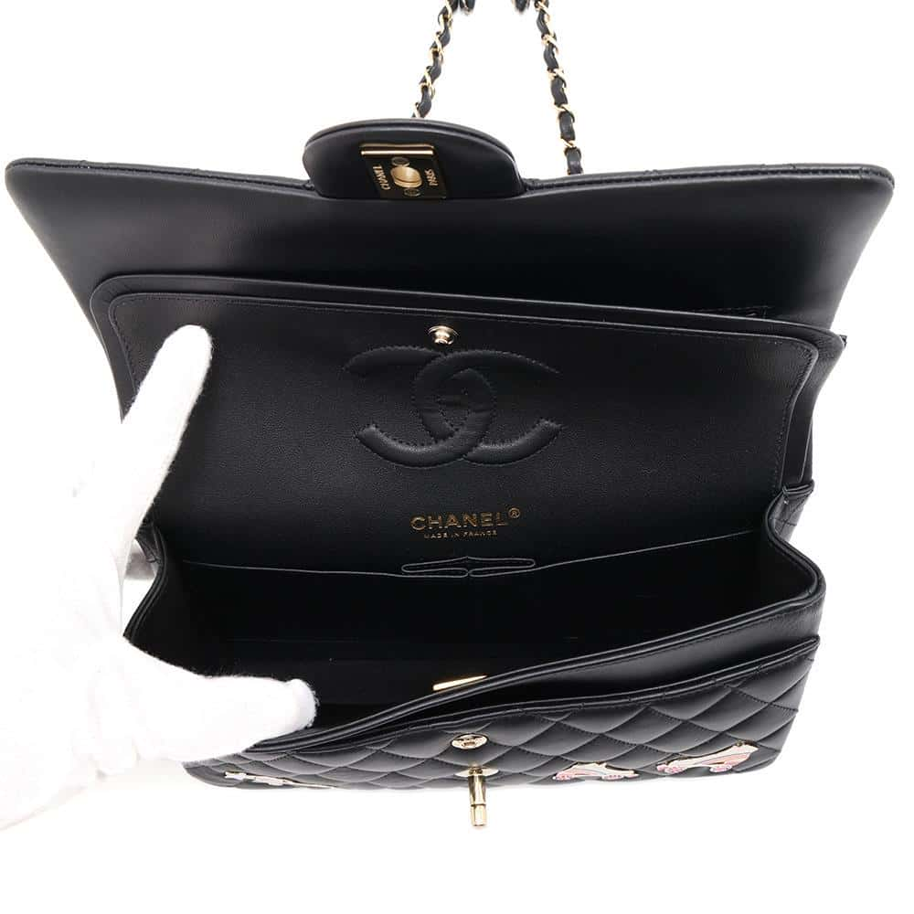 CHANEL Matelasse W Flap Chain Shoulder 24 Year Cruise BlackA01112 Lambskin Size 25