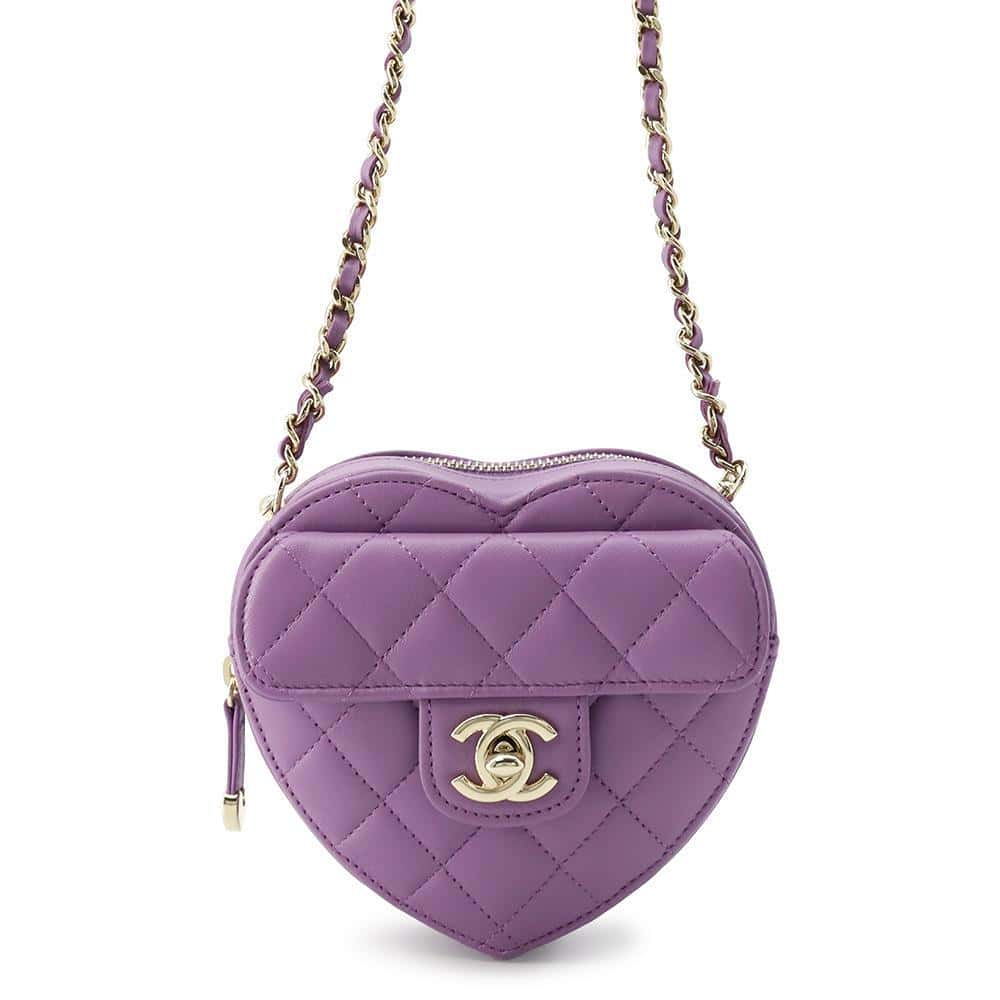 CHANEL Matelasse Heart Chain Shoulder Bag PurpleAP2784 Lambskin