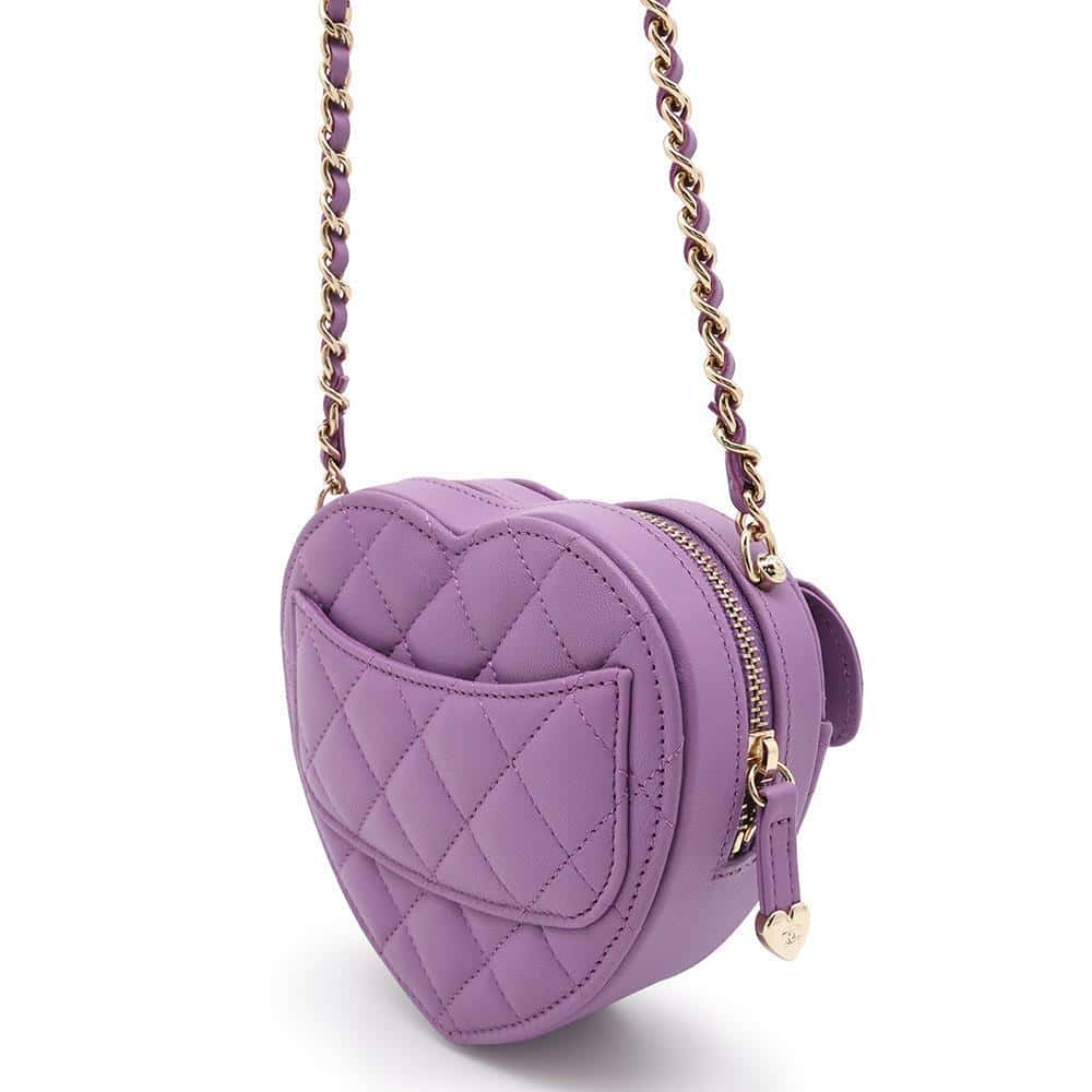 CHANEL Matelasse Heart Chain Shoulder Bag PurpleAP2784 Lambskin