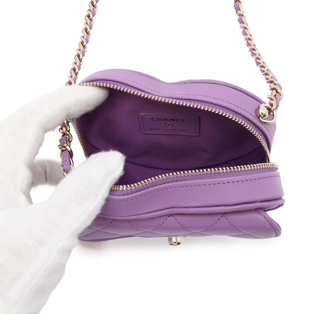 CHANEL Matelasse Heart Chain Shoulder Bag PurpleAP2784 Lambskin