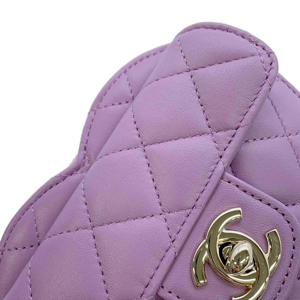 CHANEL Matelasse Heart Chain Shoulder Bag PurpleAP2784 Lambskin