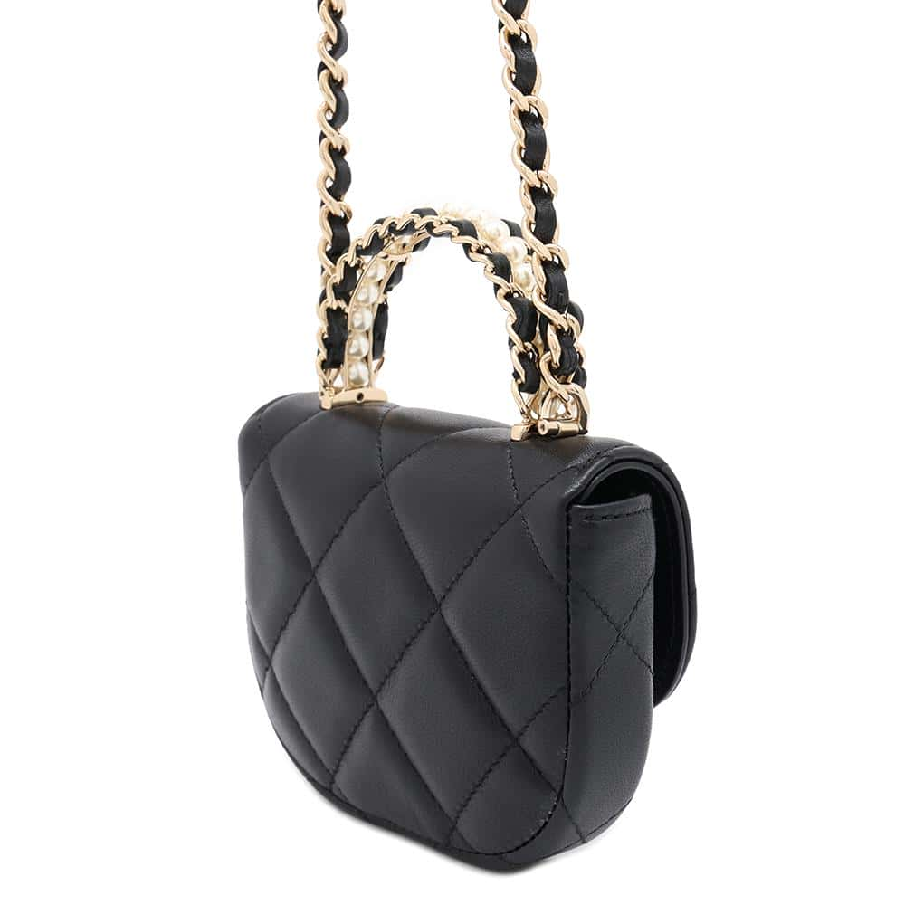 CHANEL Mini Mini Matelasse Top Handle ChainShoulder Black Lambskin