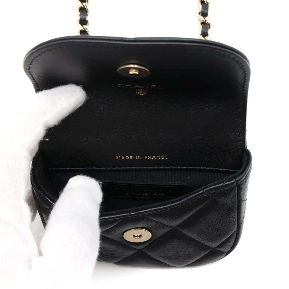 CHANEL Mini Mini Matelasse Top Handle ChainShoulder Black Lambskin