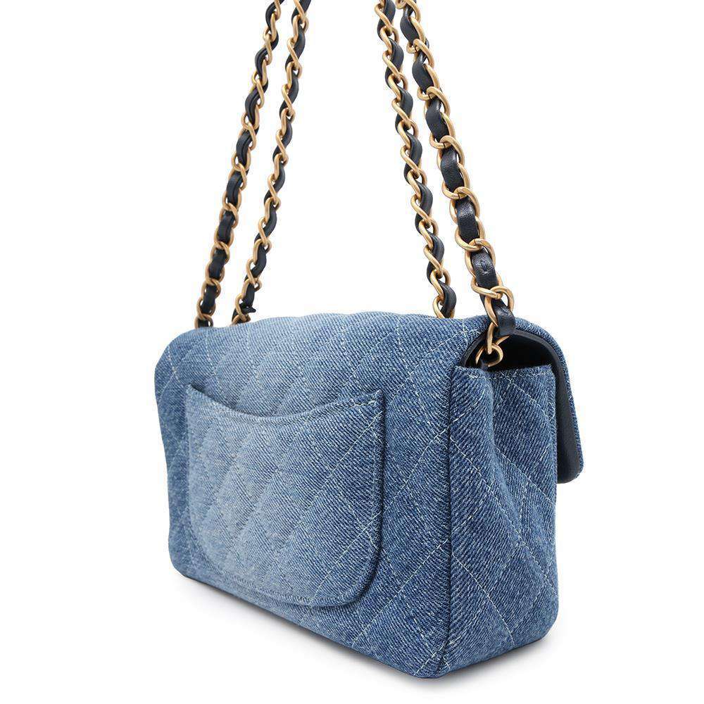 CHANEL Mini Matelasse ChainShoulder Bag Blue A69900 Denim Size 20