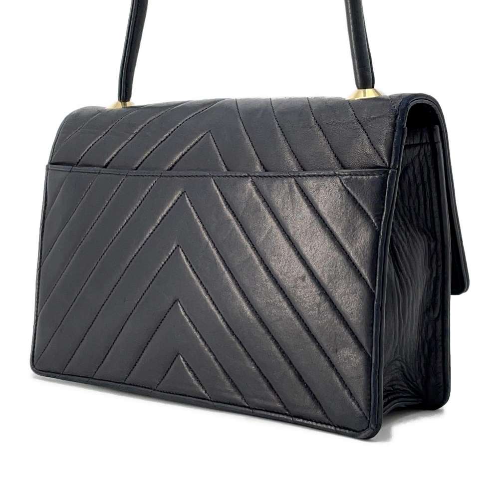 CHANEL Vintage Chevron Shoulder Bag Black Lambskin