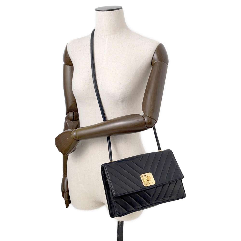 CHANEL Vintage Chevron Shoulder Bag Black Lambskin