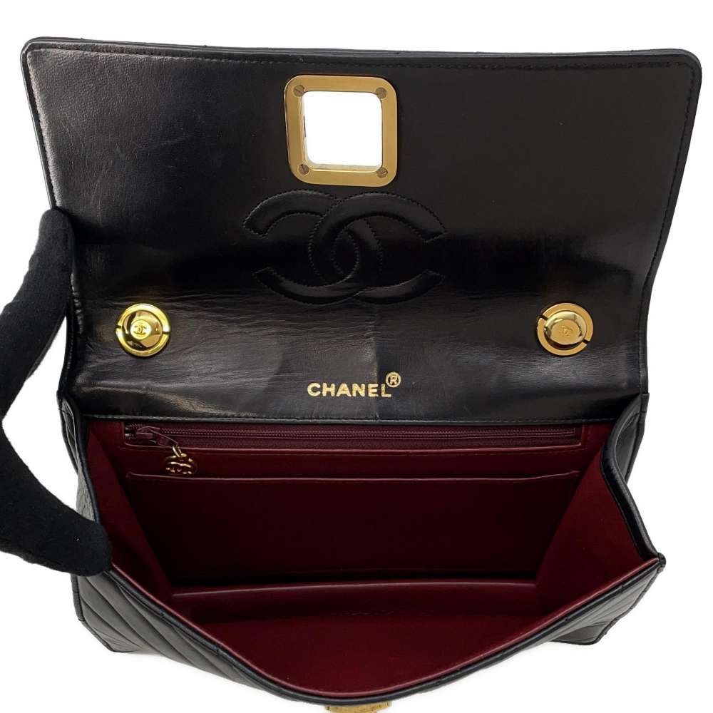 CHANEL Vintage Chevron Shoulder Bag Black Lambskin