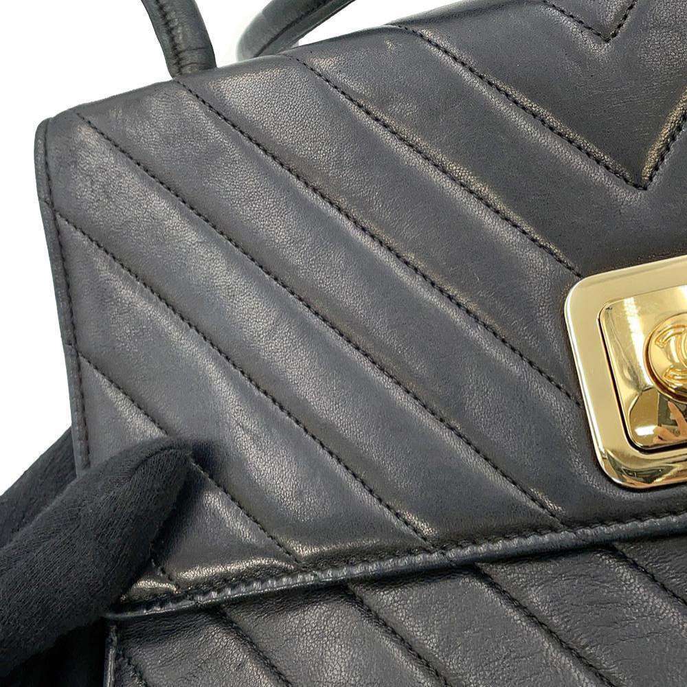 CHANEL Vintage Chevron Shoulder Bag Black Lambskin