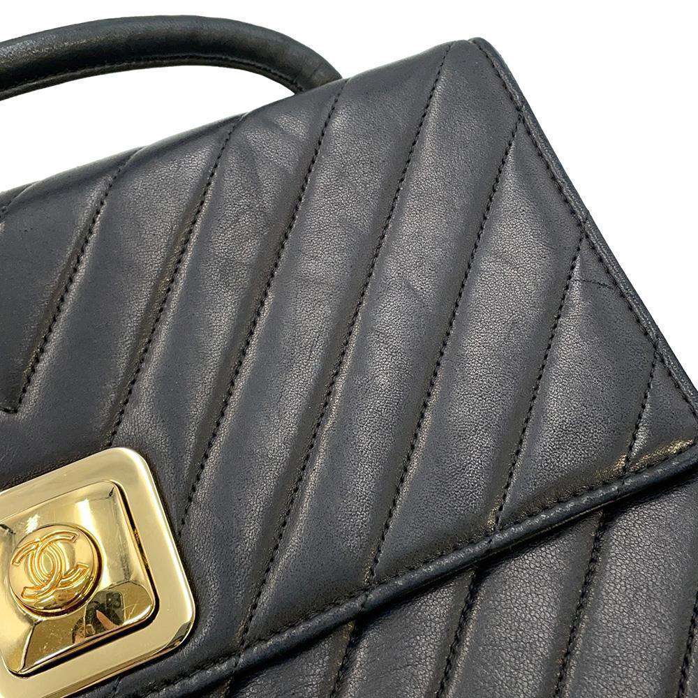 CHANEL Vintage Chevron Shoulder Bag Black Lambskin