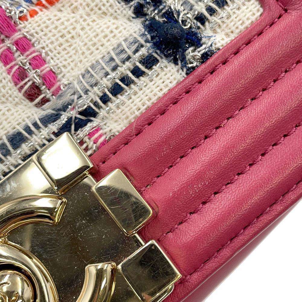 CHANEL Boy Chanel TweedChainShoulder Pink/Multicolor Leather Tweed Size Small