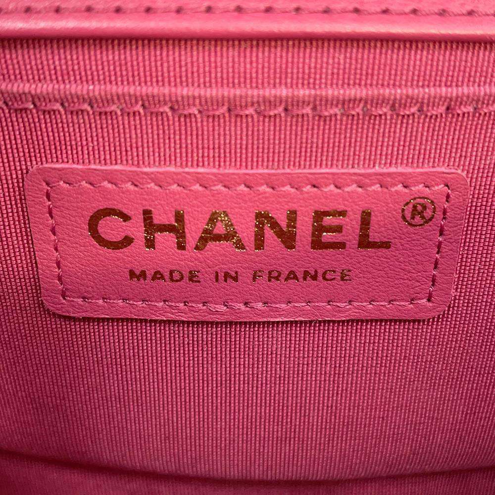 CHANEL Boy Chanel TweedChainShoulder Pink/Multicolor Leather Tweed Size Small