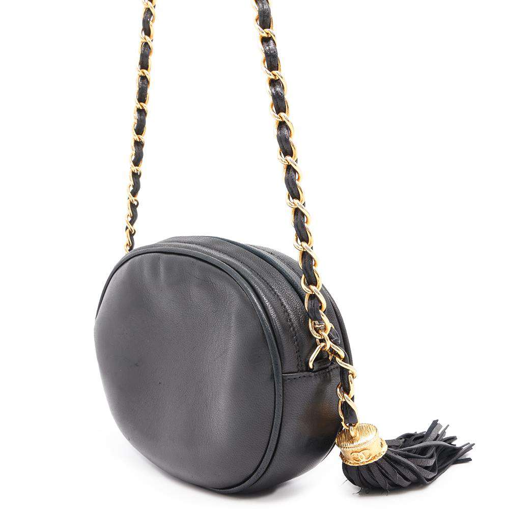 CHANEL CC Logo Tassel ChainShoulder Bag Black Lambskin