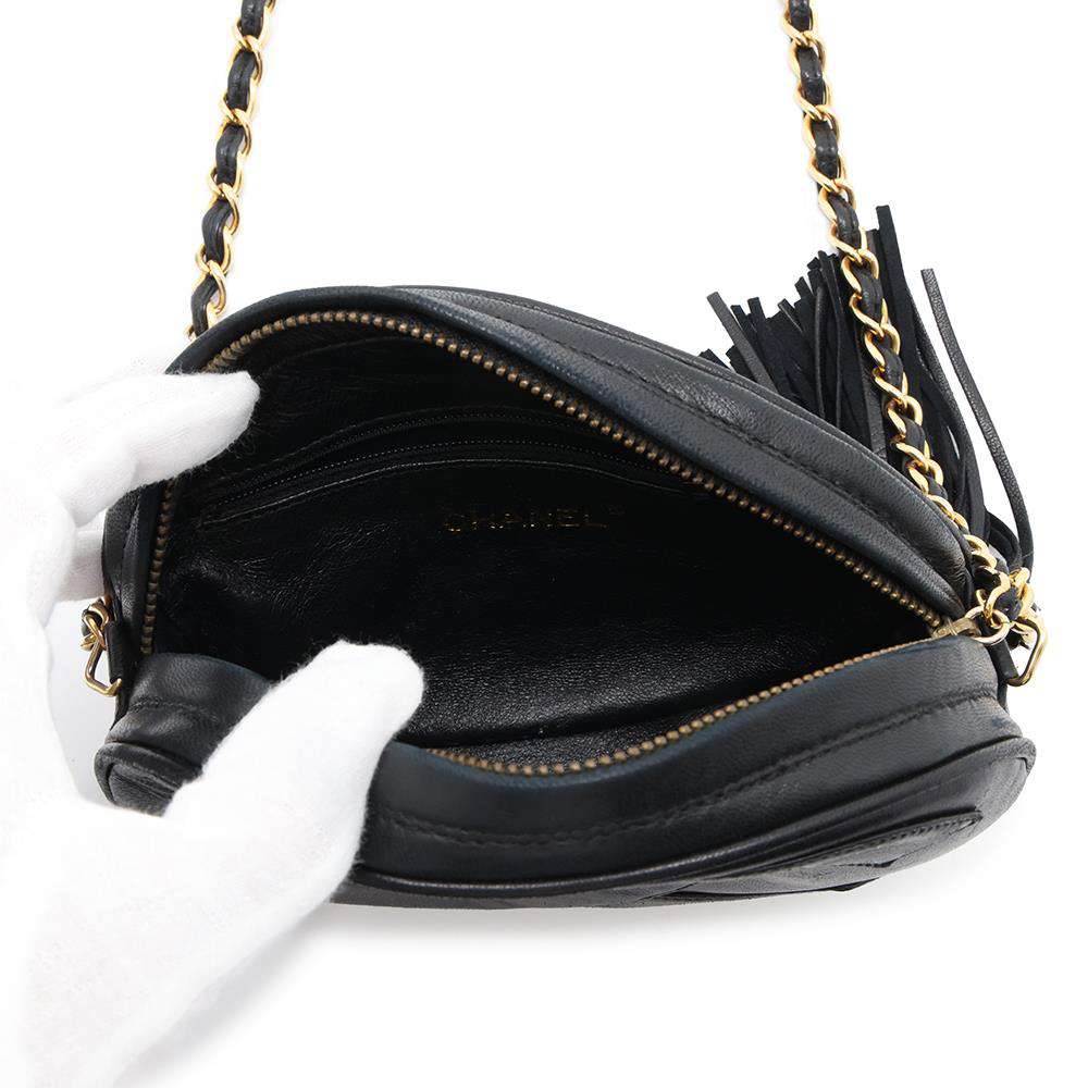 CHANEL CC Logo Tassel ChainShoulder Bag Black Lambskin