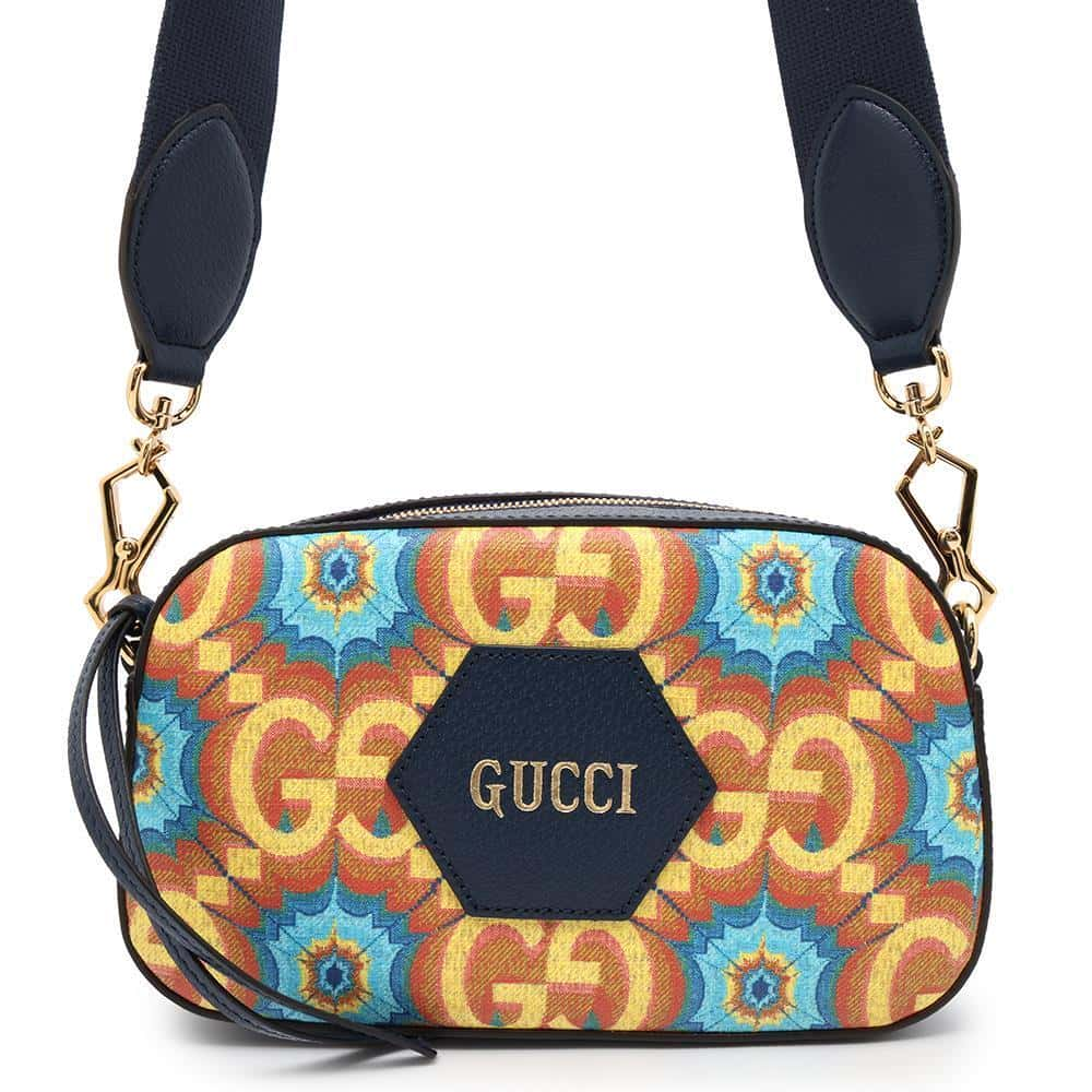 GUCCI GG Kaleidoscope Shoulder Bag Blue/Yellow 476466 PVC Coated Canvas Leather