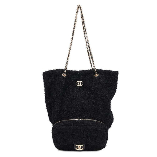 CHANEL Tweed 2WAY Shoulder Bag Black Tweed