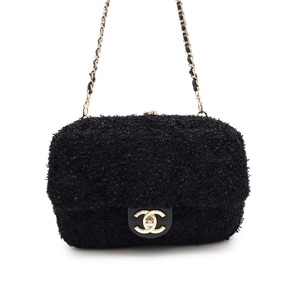 CHANEL Tweed 2WAY Shoulder Bag Black Tweed