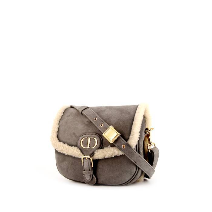 Dior Bobby shoulder bag in grey suede and beige skin-out fur