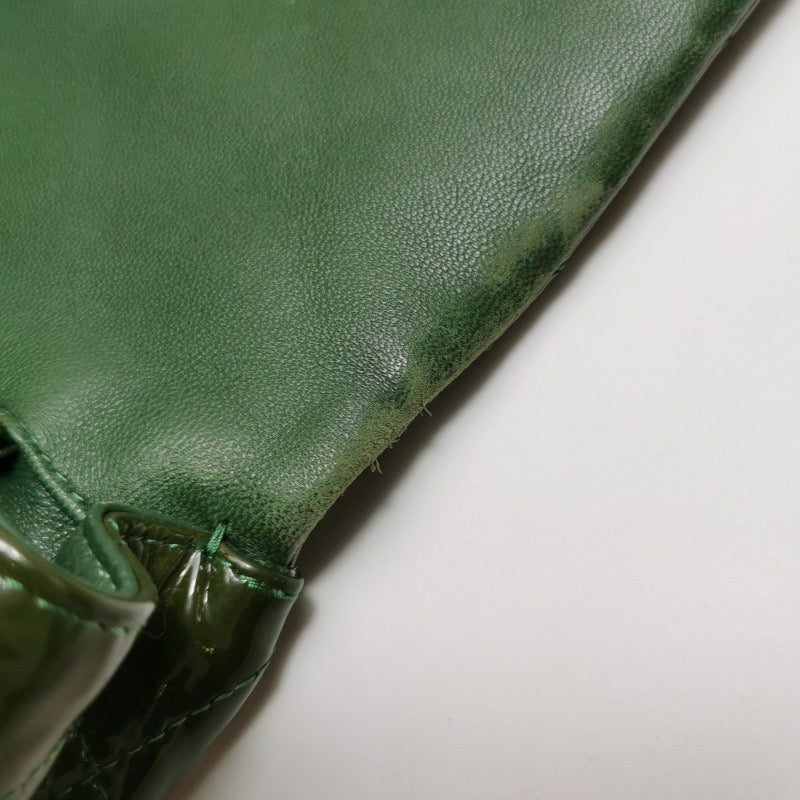 Chanel Envelope Clutch with Chains Shoulder Bag Dark Green Patent Leather