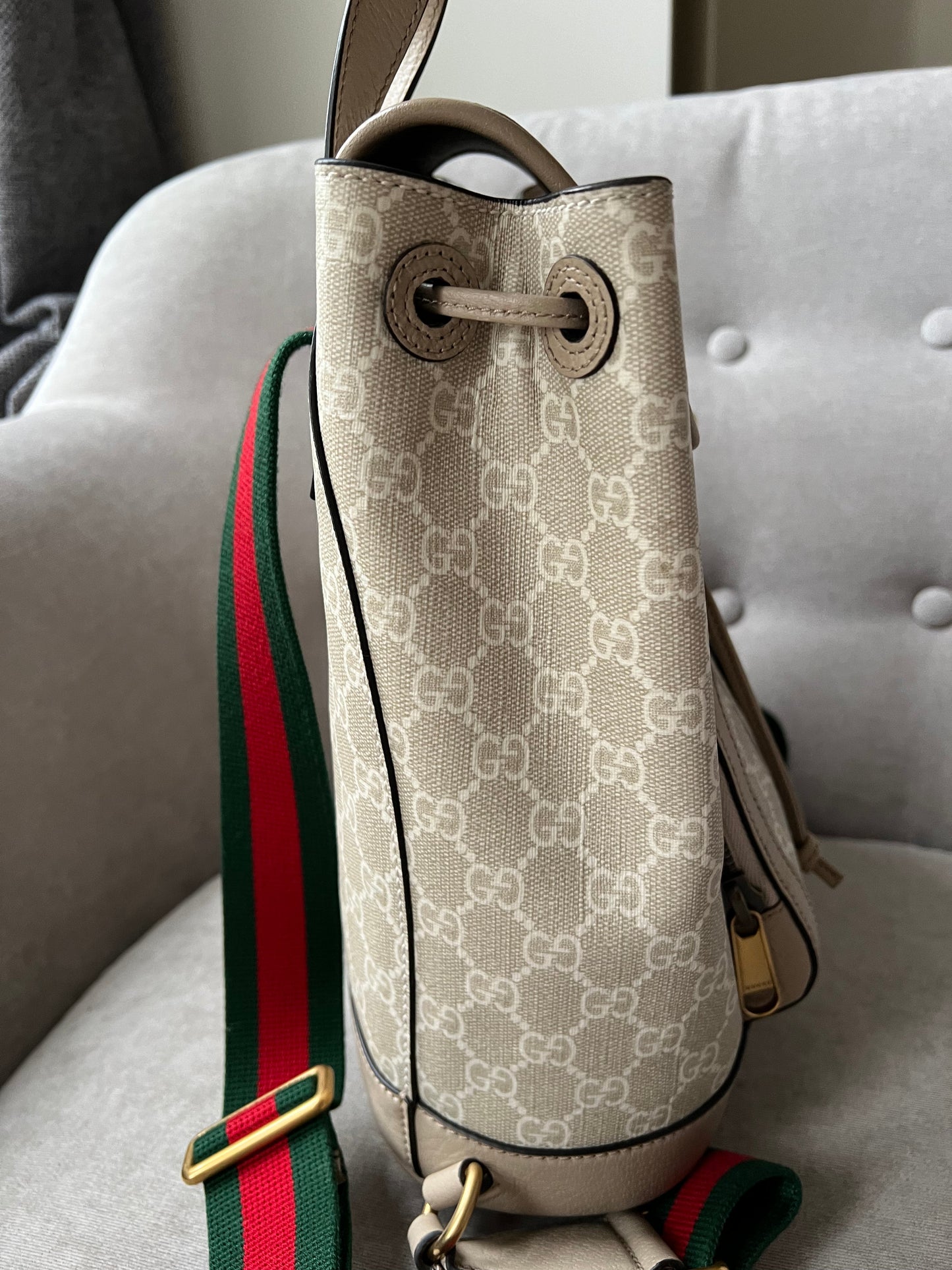 Gucci Beige and White Supreme Canvas Backpack