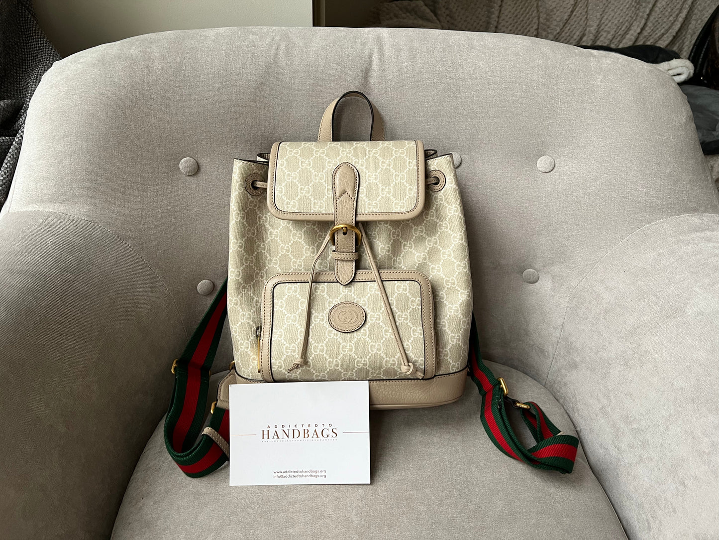 Gucci Beige and White Supreme Canvas Backpack