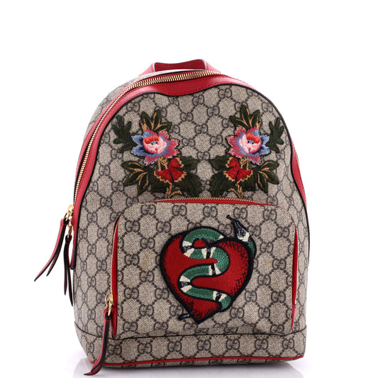 Zip Pocket Backpack Embroidered GG Coated Canvas Small