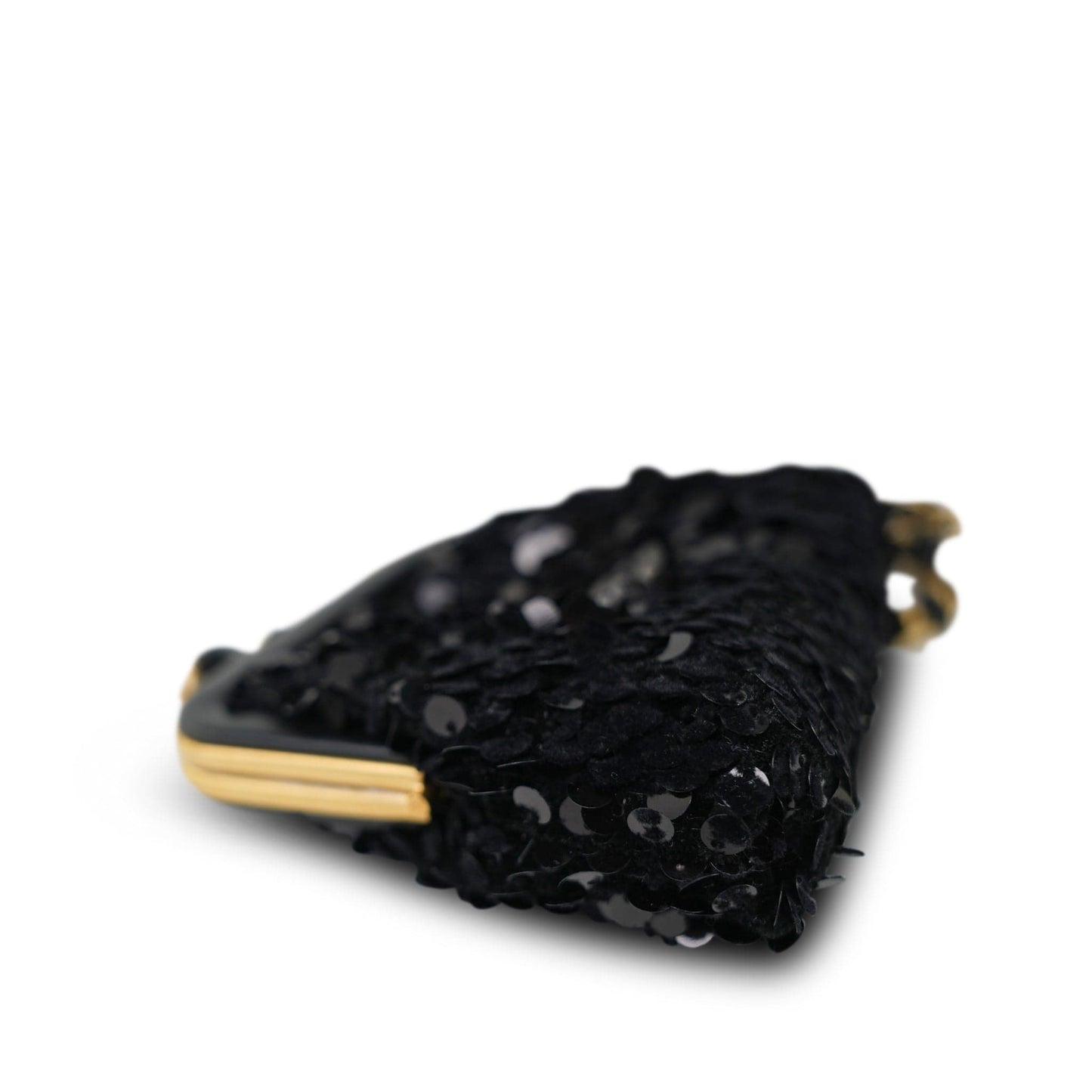 24A Black Sequin Tweed Lambskin Bow Clutch With Chain Aged Gold Hardware