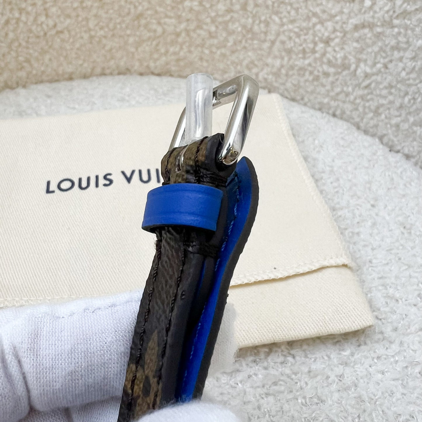 LV Luggage Tag in Beige / Grey / Blue Epi Leather and Monogram Canvas