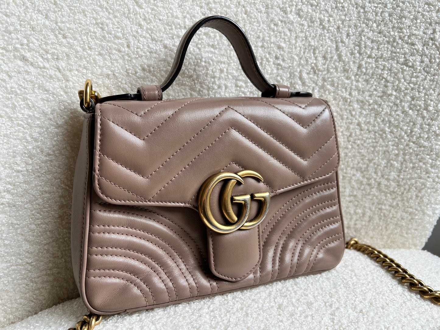 Gucci GG Dusty Pink Marmont Mini Top Handle Bag