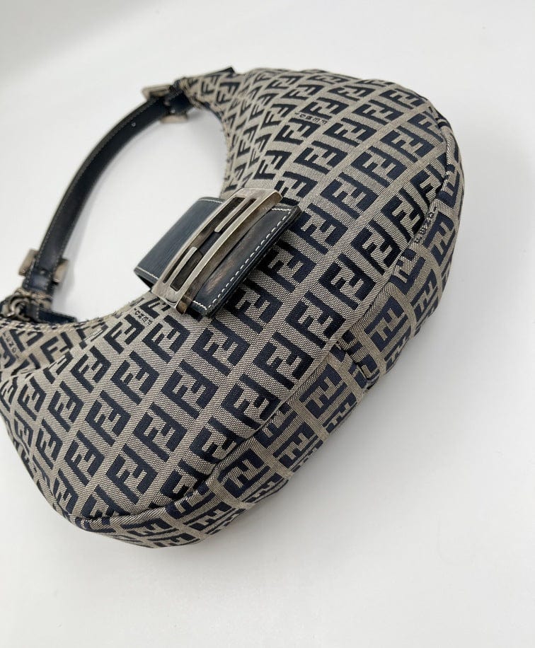 Vintage Fendi Half-Moon bag in blue Zucchino Canvas