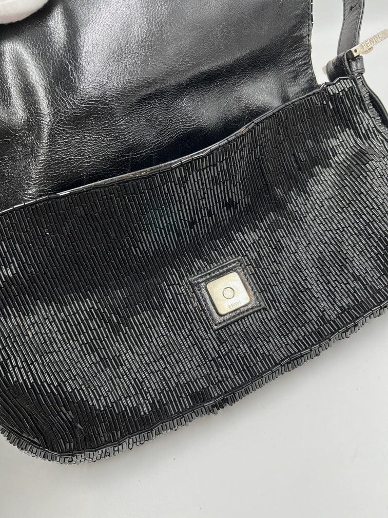 Vintage Fendi Black Beaded Baguette Bag