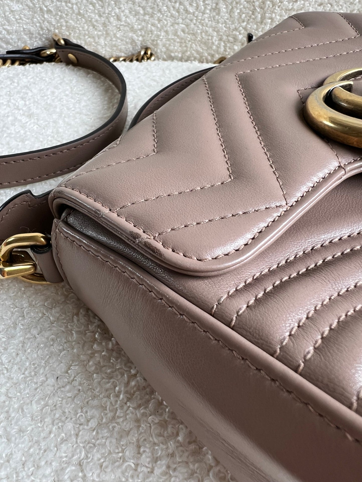 Gucci GG Dusty Pink Marmont Mini Top Handle Bag