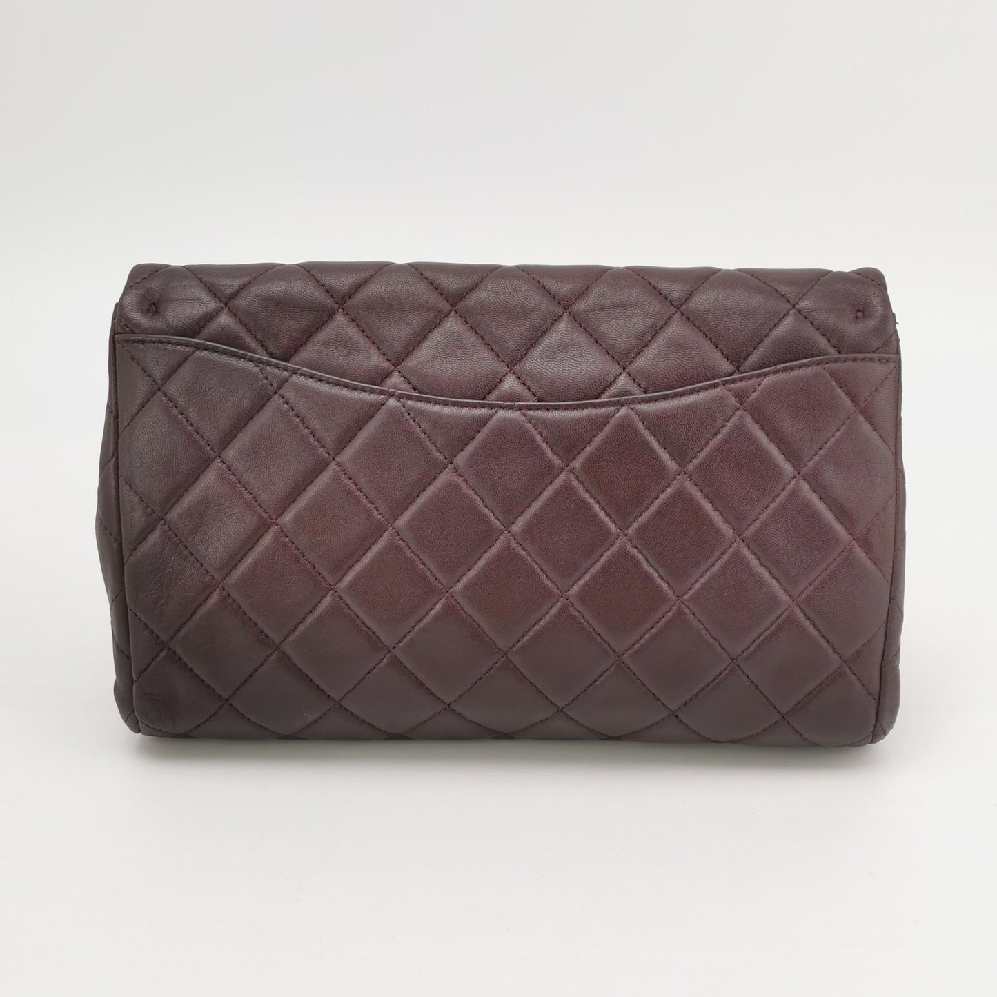 Chanel Envelope Clutch Shoulder Bag Burgundy Wine Lambskin Leather Silver Hardware