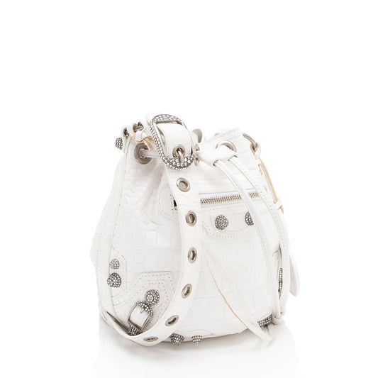 Balenciaga Croc Embossed Crystal Le Cagole XS Bucket Bag