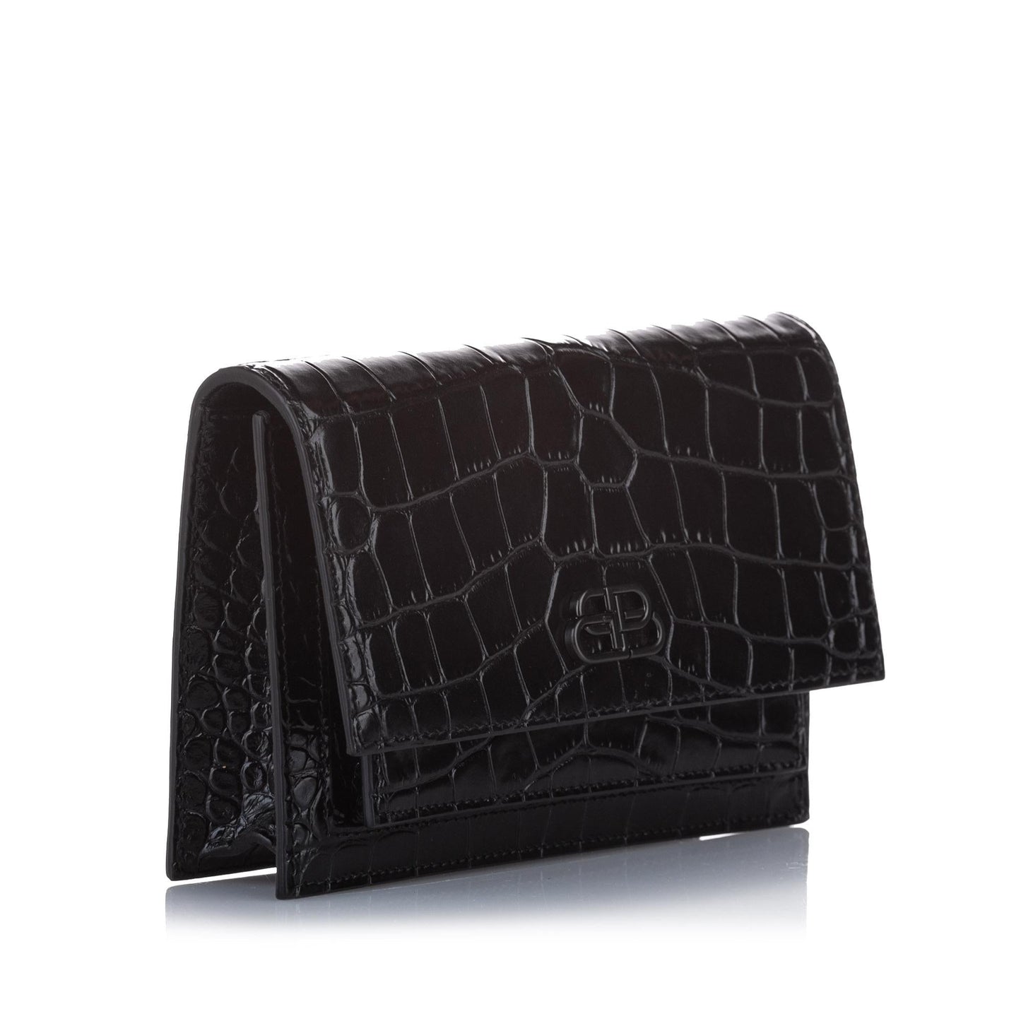 Balenciaga Croc Embossed Sharp Leather Shoulder Bag