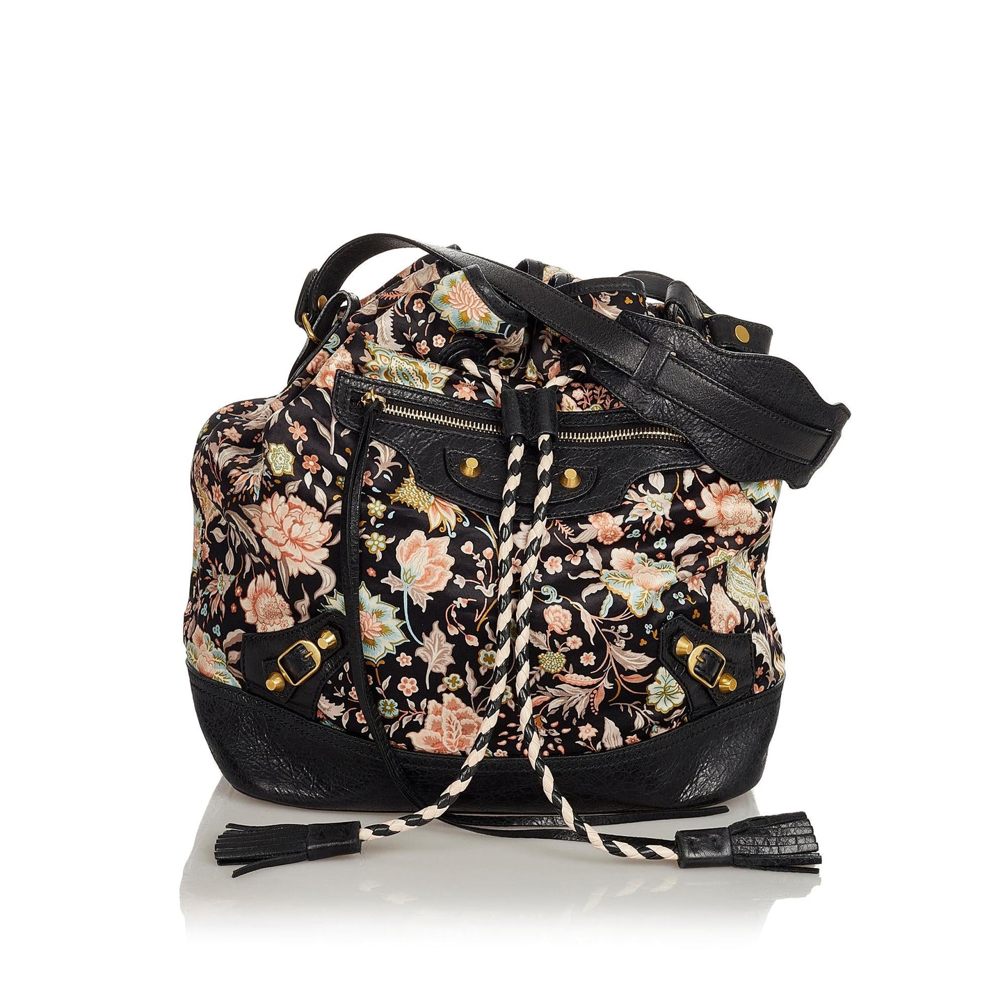 Balenciaga Floral Print Satin Bucket Bag