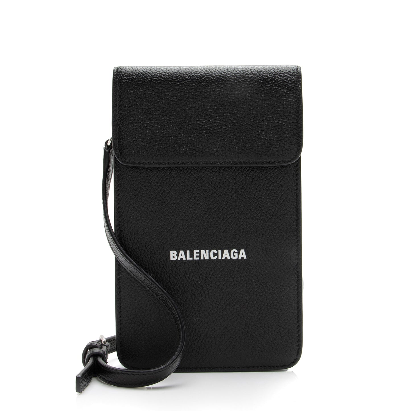 Balenciaga Grained Calfskin Logo Cash Phone Card Holder Flap Bag