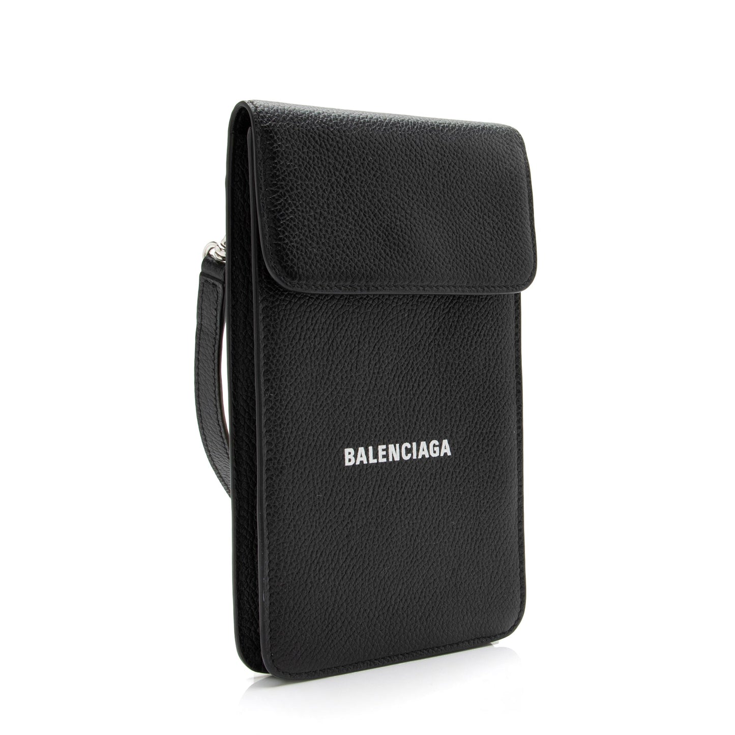 Balenciaga Grained Calfskin Logo Cash Phone Card Holder Flap Bag